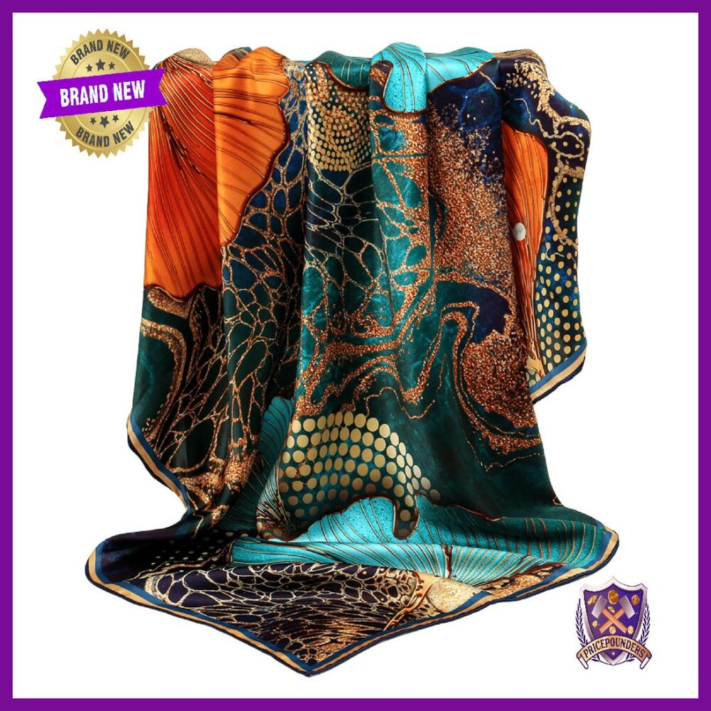 Large 43" Square Silk Scarf Hand-Rolled Hem Versatile Wrap